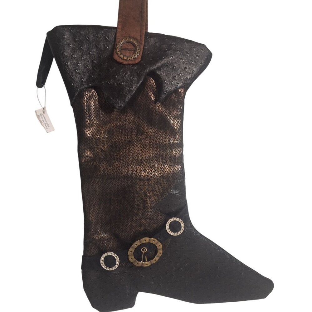 18" Cowboy Boot Christmas Stocking Dorothy Madans 08 Faux Leather Embellishments - Picture 1 of 10